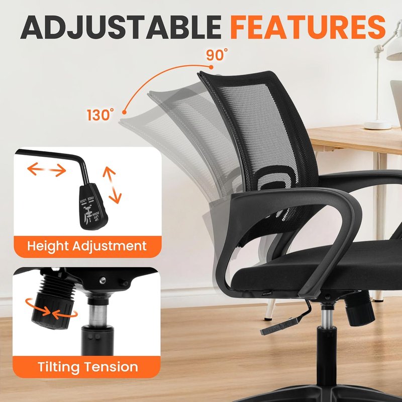 Ergonomic Office Desk Chair - Mesh Gaming Seat with Adjustable Height & Lumbar Support | Black