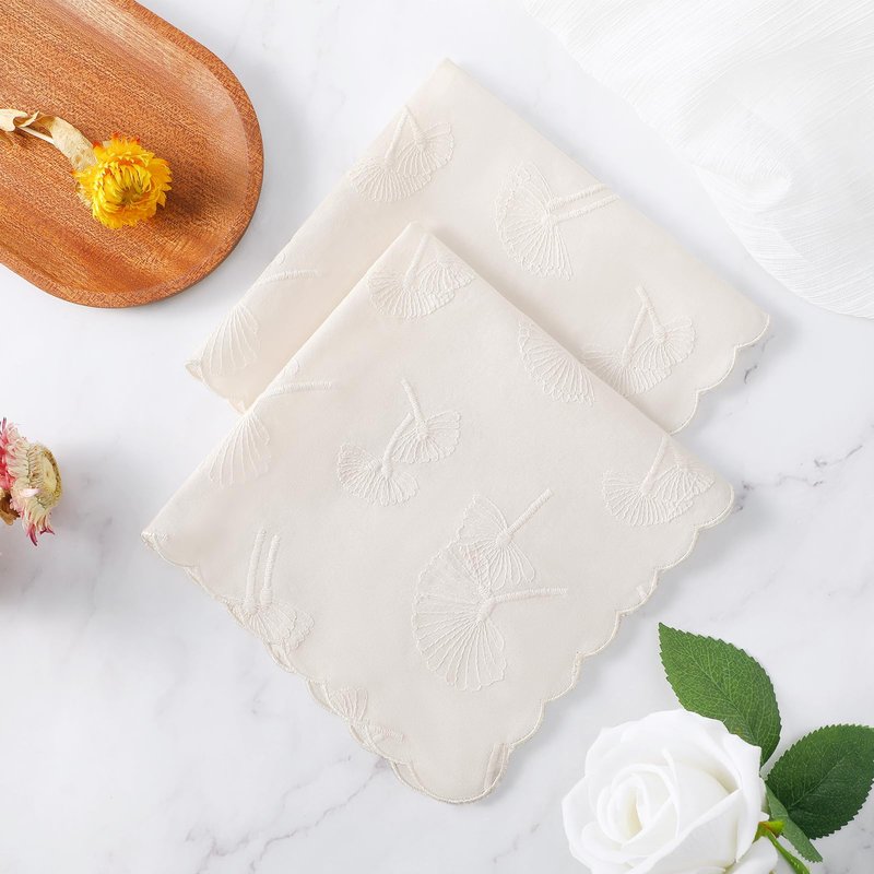 DoreenBeads Women's Cotton Handkerchiefs Dandelion Scalloped Embroidered Ladies Hankies for Wedding Parties 3Pcs