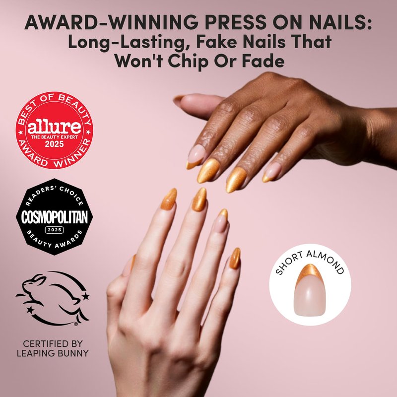 Glamnetic Press On Nails - Orange Short Almond Fake Nails with French Tips, Velvet Finish | Salon Quality Summer Nails | Orange Pop | 15 Sizes - 30 Nail Kit with Glue