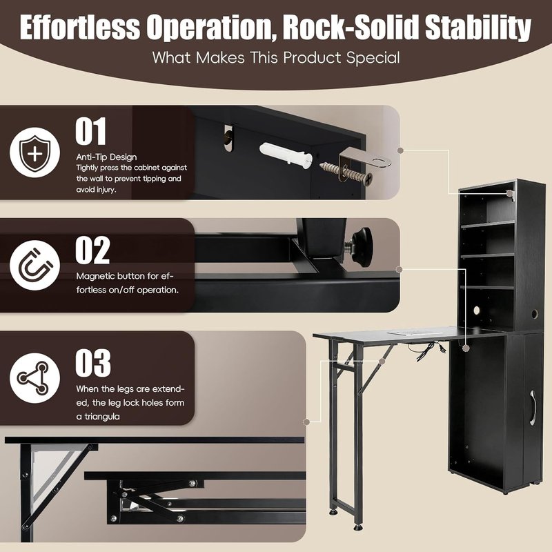 Portable Foldable Nail Desk with Dust Collector - Black Manicure Table with Storage & Hand Rest