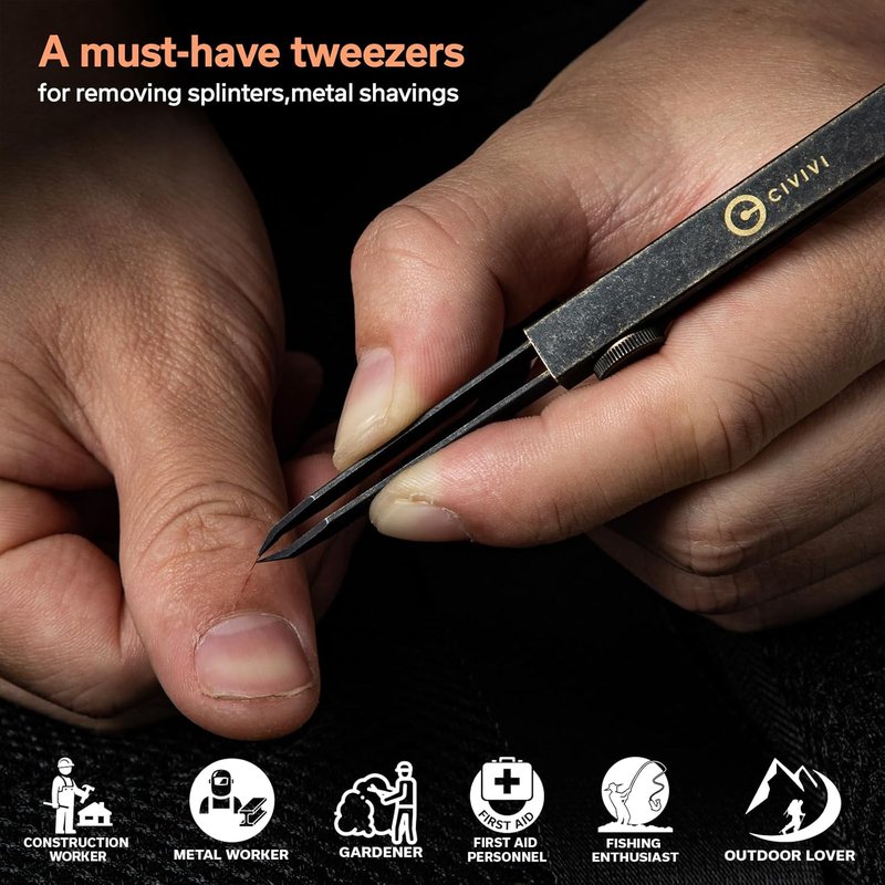 CIVIVI Precision Tweezers - Retractable Keychain Tool for Splinters | EDC Carry with Leather Sheath