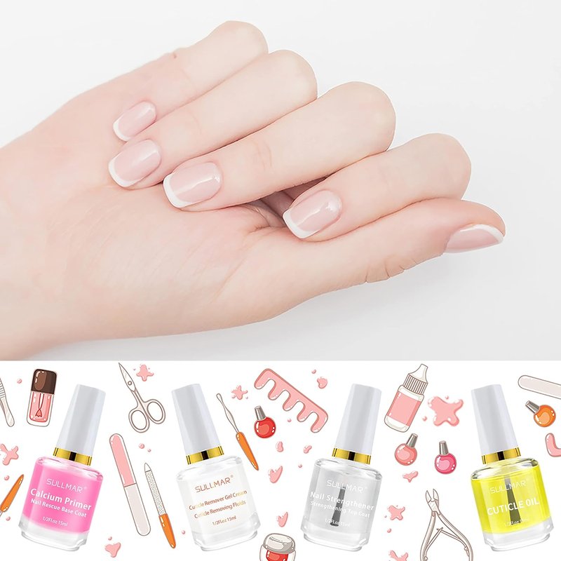 Nail Hardener & Strengthener - 4-in-1 Calcium Primer Kit for Thin Nails | Includes Cuticle Oil & Remover Gel