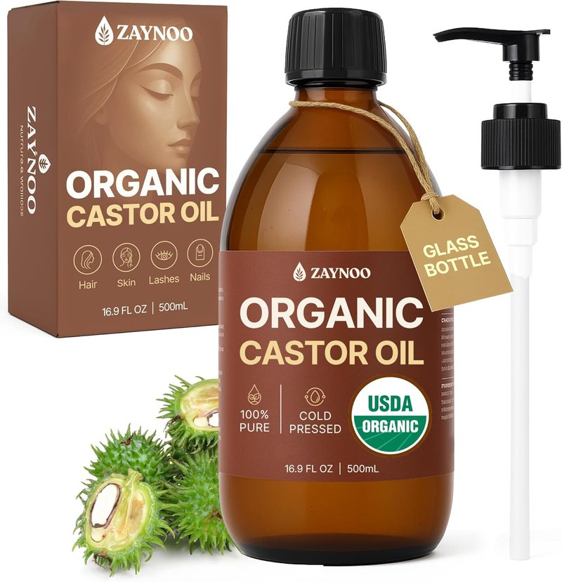 Organic Castor Oil - 100% Pure Cold Pressed for Hair Growth & Skin Care | 16.9 fl oz in BPA-Free Pump Bottle