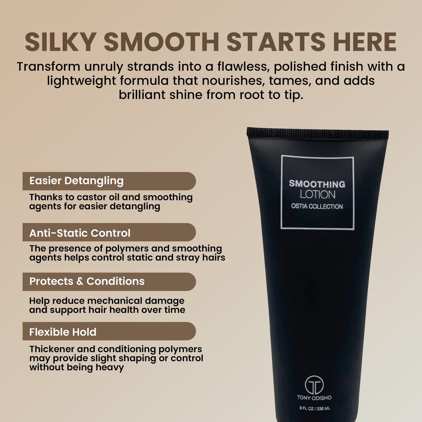 Tony Odisho Ostia Smoothing Lotion – Anti Frizz Hair Styling Cream with Argan & Coconut Oils – Smooth, Define & Shine for All Hair Types – Lightweight Hydration for Straight, Wavy & Curly Hair - 8 Oz