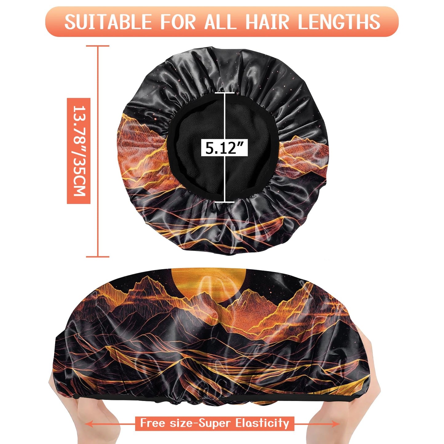 Cabreche Luxury Shower Cap Terry Lined Reusable Triple Layer Waterproof Hair Elastic Caps Shower Bath Hat for Women Girls Cute Aesthetic-Sunset