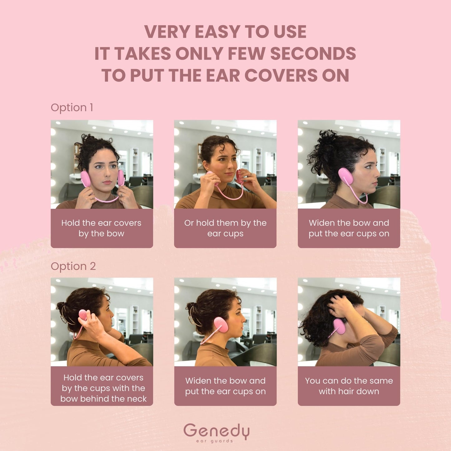 Genedy Ear Covers for Shower, Heat and Hair Dye Protection - Pink - Waterproof Ear Covers for Washing Hair - Reusable Silicone Ear Caps For Hair Dye - Ear Protectors From Heat Styling and Dryer