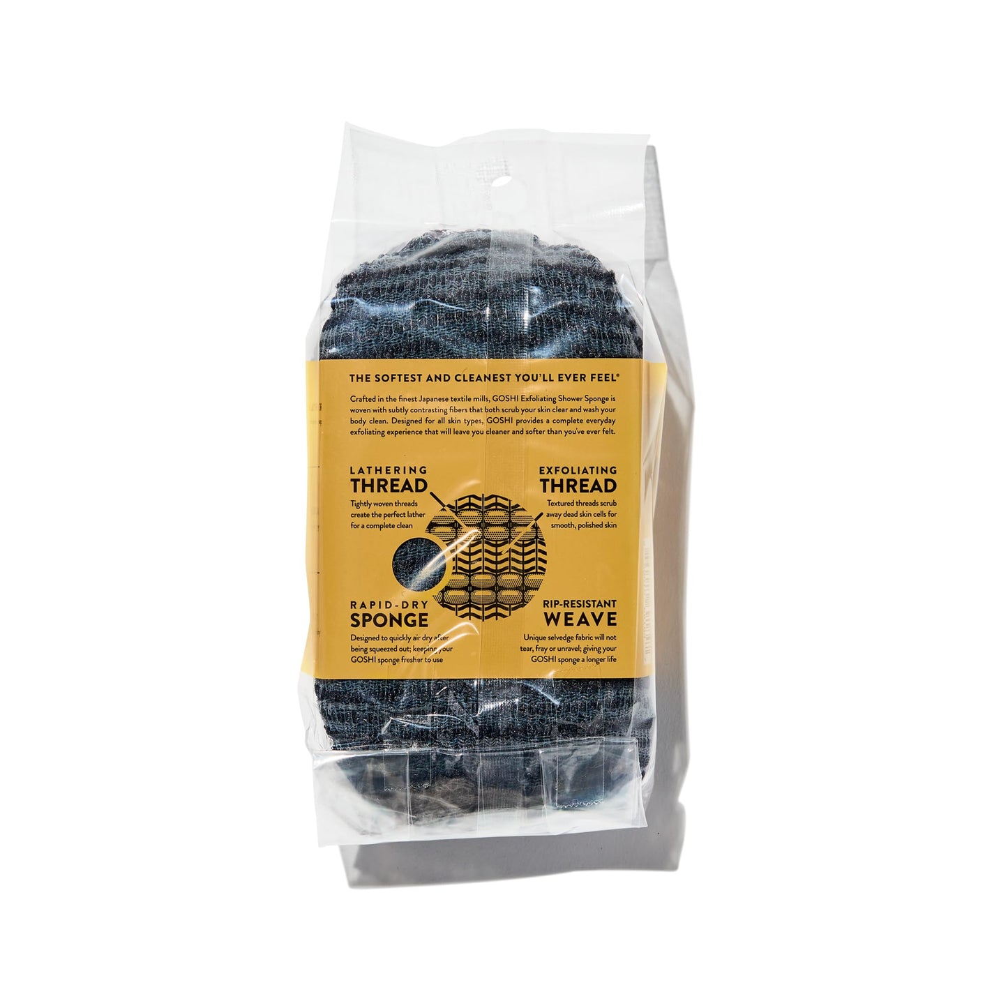 GOSHI Exfoliating Shower Sponge - Rip-Resistant, Rapid-Drying Exfoliating Bath Sponge for All Skin Types - Grey - Made in Japan