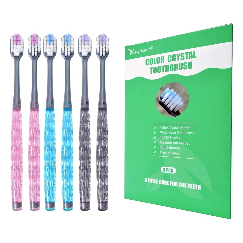 EasyHonor Soft Toothbrushes - Medium Bristle Design with Non-Slip Handle | 6 Pack for Sensitive Gums