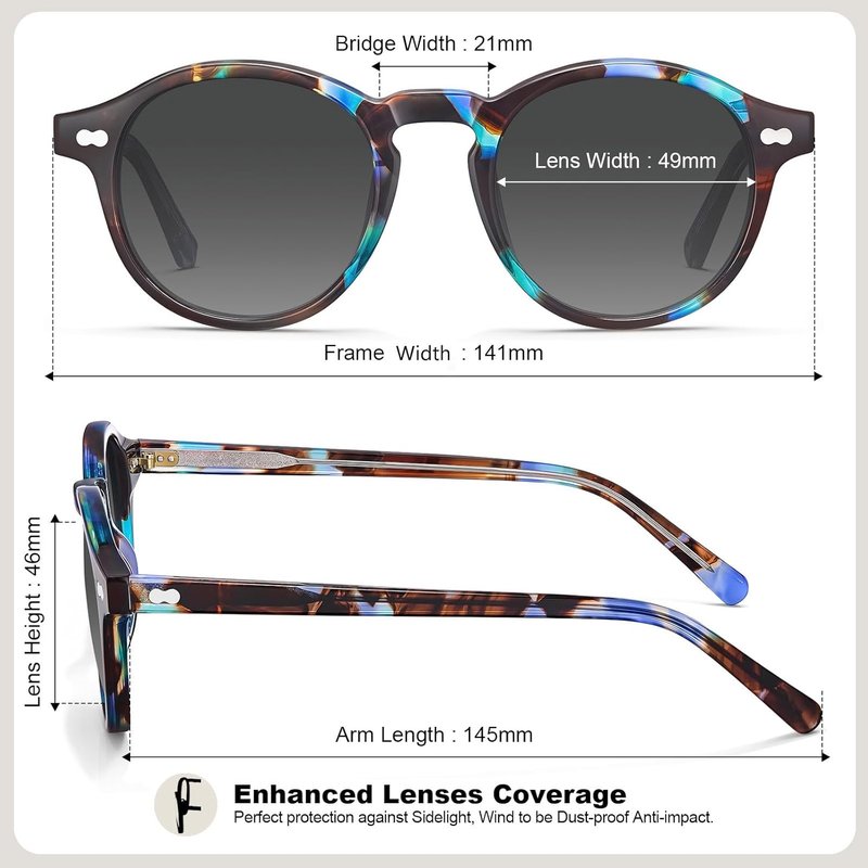 CARFIA Polarized Round Acetate Sunglasses for Women - Retro Fashion Style CA5266