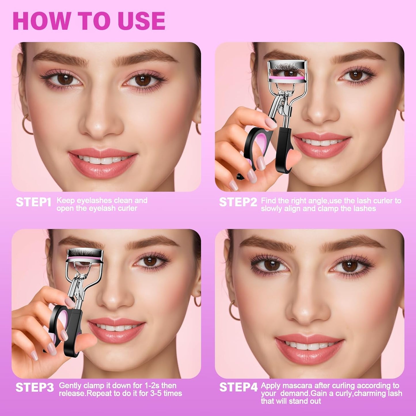 Whalrace Eyelash Curler - Superior Curling Effect with 6 Extra Replacement Strips | Easy Grip Design