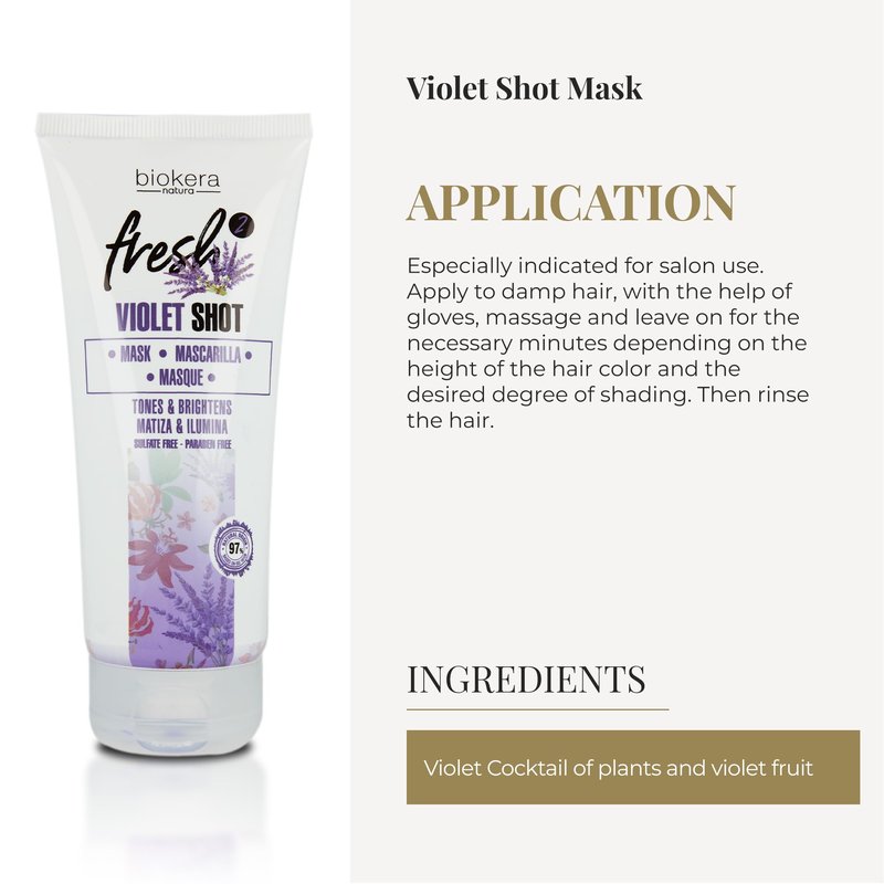 SALERM - Purple Mask - Biokera Fresh Violet Shot Mask - 200 ml - For Blonde, Gray, Highlighted, or Bleached Hair - Helps Neutralize Yellow Tones - Enhances Shine