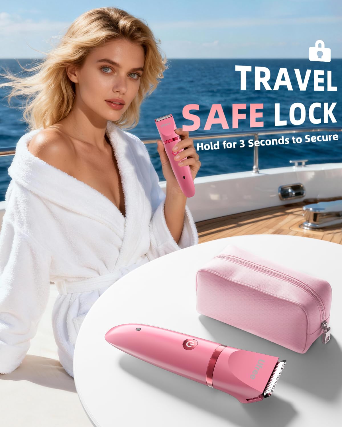 Ufree Bikini Trimmer Electric Razors for Women, Ceramic Blade Body Hair Trimmer, IPX7 Waterproof Rechargeable Lady Shaver, Personal Groomer for Legs & Pubic Hair, Gifts for Women, Rose Red