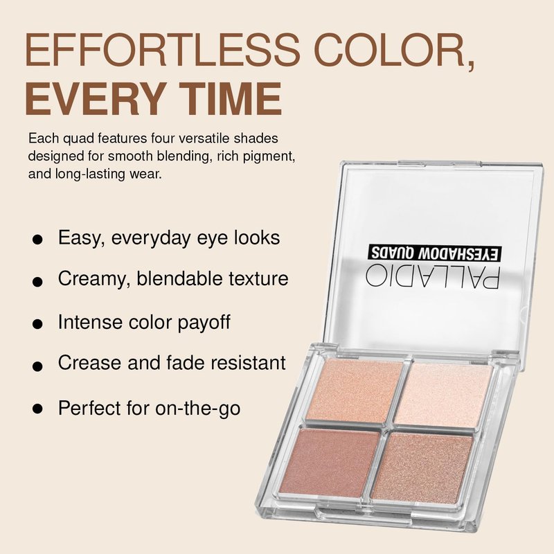 Palladio Eyeshadow Quads - Velvety Matte & Shimmer Palette | Talc-Free, Creamy Formula, Ballerina Color