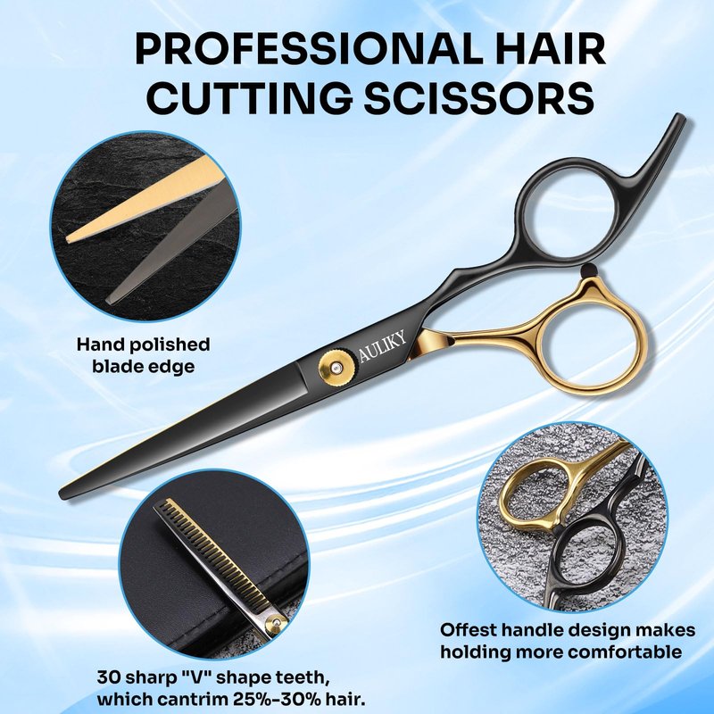Hair Cutting Scissors Shears Kits, 15 Pcs Professional Stainless Steel Hairdressing Shears Set Thinning Scissors for Barber/Salon/Home/Men/Women/Kids/Adults