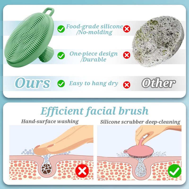 Silicone Face Scrubber Set - Gentle Exfoliating Brush with Soft Bristles & Non-Slip Handle | 2PCS (Black & Green)