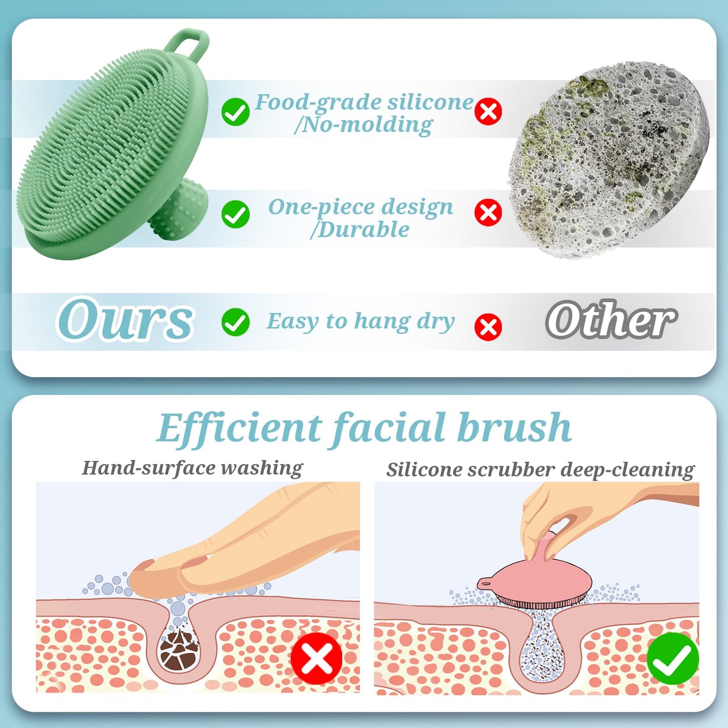 GEENOA Silicone Face Scrubber 2PCS, Manual Face Scrubber Exfoliator with Soft Bristles and Non-Slip Handle, Gentle Facial Scrubber Face Brush for Super Lathering & Deep Cleansing(Black+Pink)