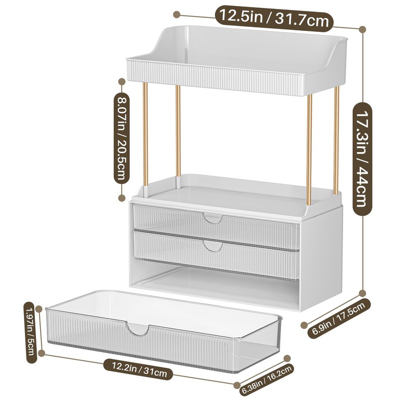 caktraie 12.2" W Makeup Organizer Drawers - 5 Tiers Bathroom Counter Organizer, Cosmetic Storage Drawer for Dresser Countertop and Bathroom Vanity for Large Skincare, Perfume, Clear