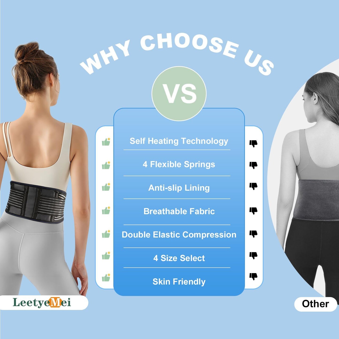 Back Brace for Lower Back Pain Relief, Lumbar Support Belt for Work for Men&Women with Magnet, 4 Reinforced Stays, Self Heating Adjustable Back Support for Sciatica, Herniated Disc, Scoliosis (Medium)