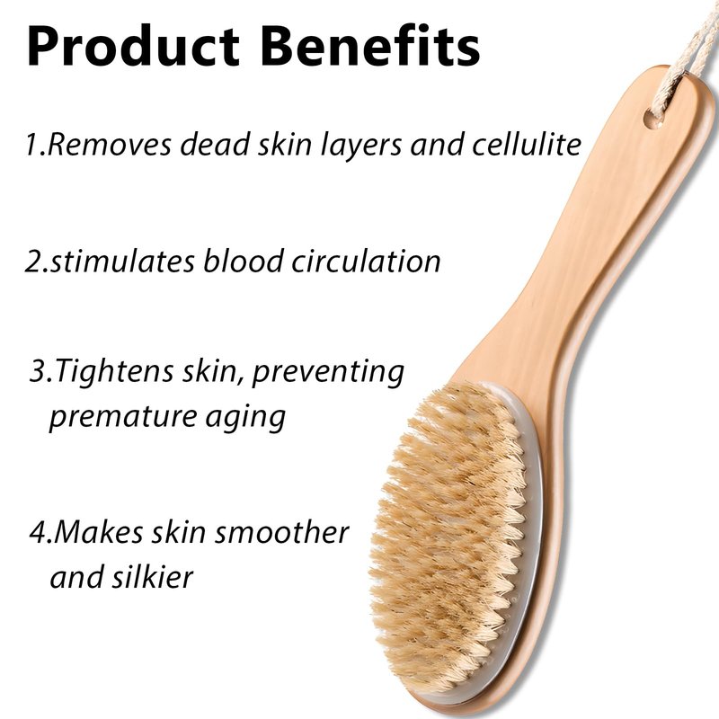 Jaasuee Natural Wooden Dry Brush for Exfoliating and Detoxifying, Featuring Biodegradable Sisal Fibers, Skin-Enhancing Body Brush for Luminous and Smooth Skin, Brown