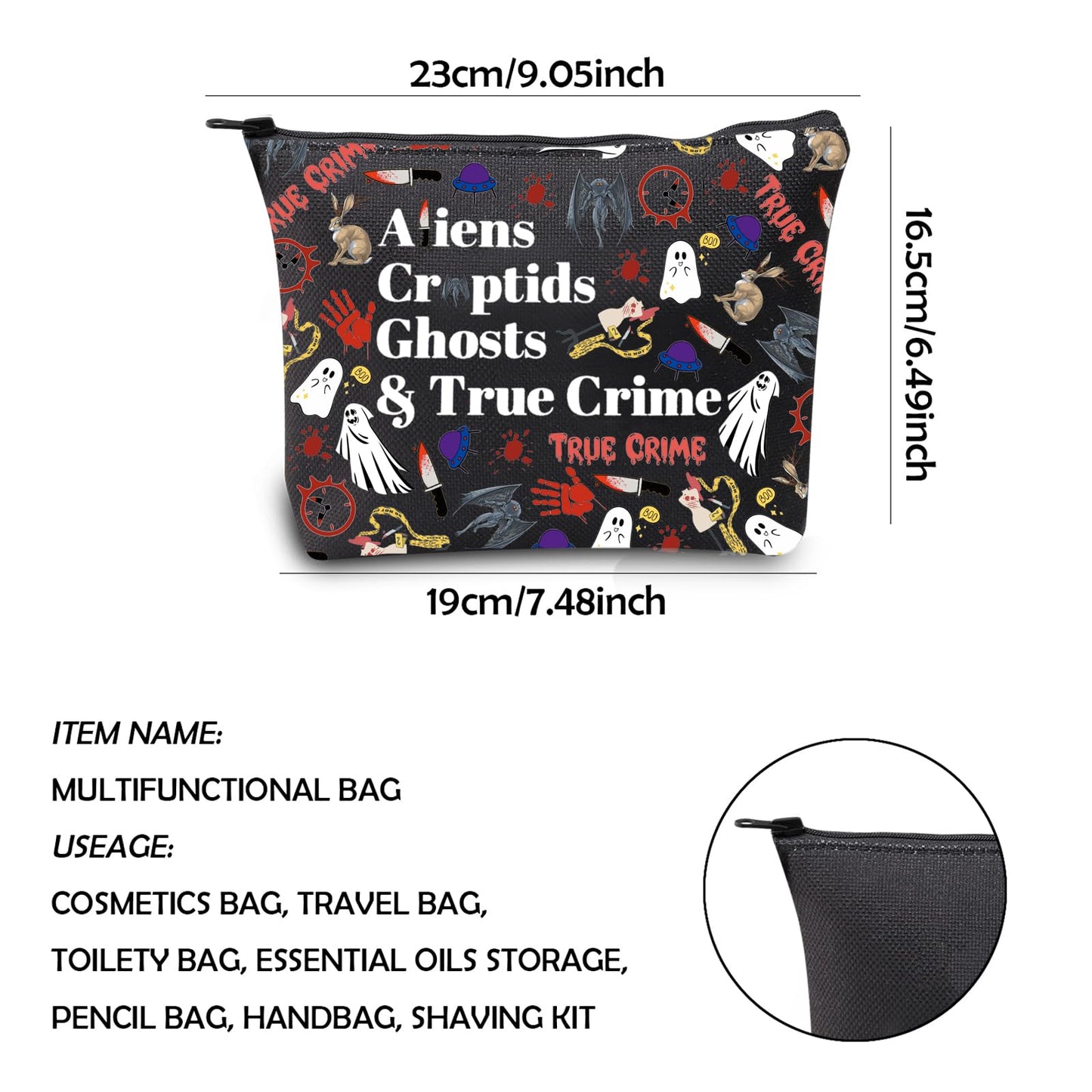 WCGXKO Horror Gift Horror Merchandise True Crime Zipper Pouch Makeup Bag (Ali)