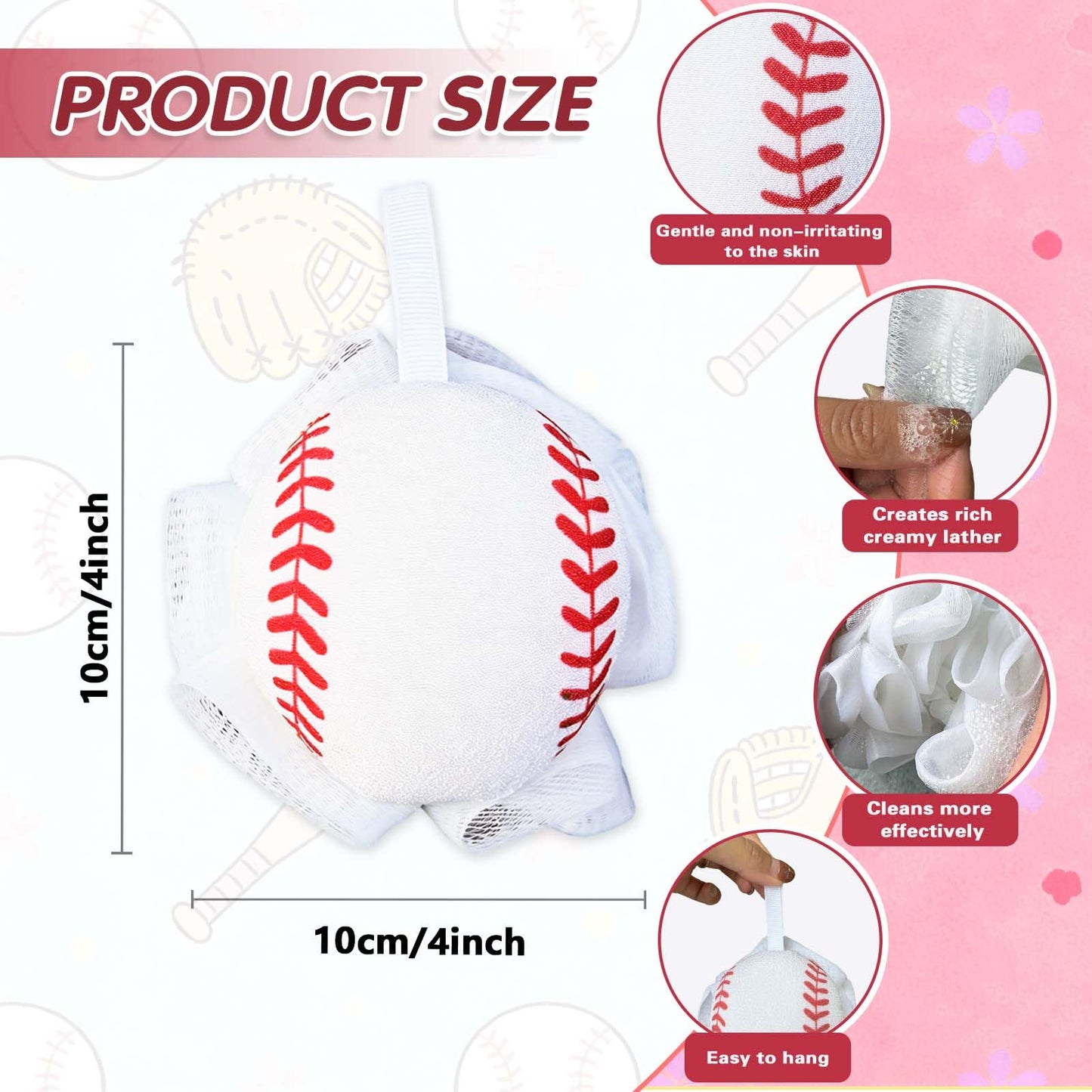 Pnluoce 12Pcs Baseball Team Souvenirs, Team Gift Shower Sponge Bath Loofah Sponge Suitable for School Baseball Competition Prizes Birthday Sports Party Favors