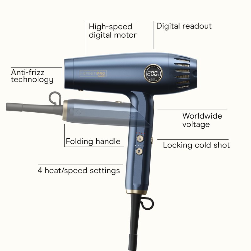 Infiniti PRO by CONAIR DigitalAIRE 2.0 Hair Dryer, 1875W Frizz-Reducing Ionic Hair Blow Dryer with Diffuser, Up to 5X More Speed and 90,000 RPMs for Advanced Drying Power, Blue