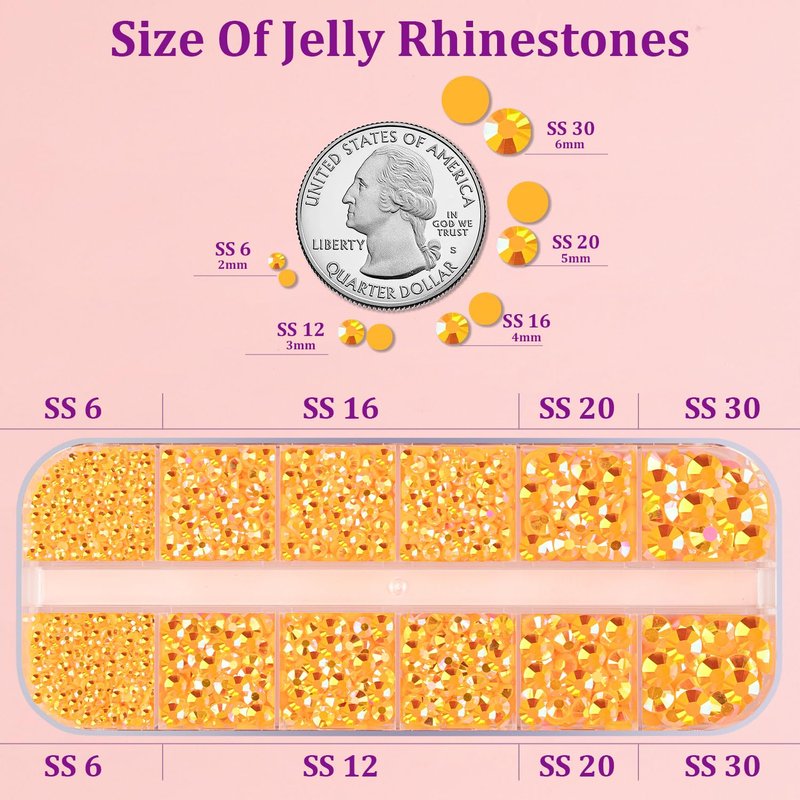 Resin Jelly Rhinestones for Crafting with B7000 Jewelry Glue, 1 Box Light Orange AB Flatback Crystal with 3Pcs 10ml Glue, Bedazzling Non Hotfix Gems for DIY Tumblers Clothing Shoes Manicure