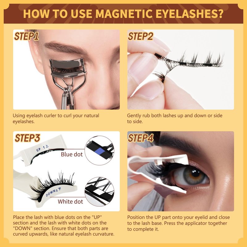 QUEWEL Magnetic Eyelashes 2 Pair Reusable Magnetic Eyelashes with Applicator No Glue Needed Eyelashes Cat Eye Natural Look Lash Clusters Kit Easy to Wear and Remove(A10)