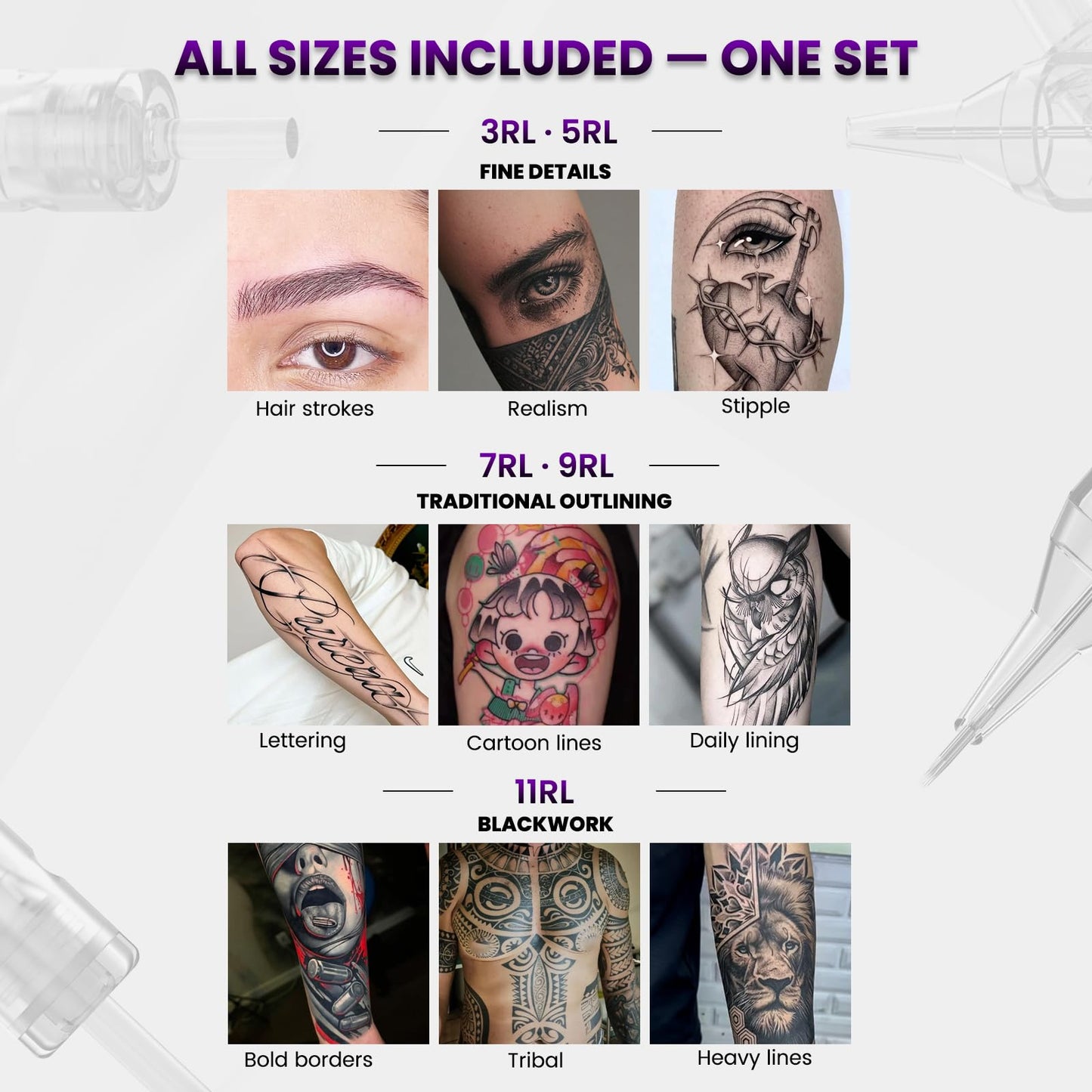 Wormhole Tattoo Cartridge Needles 50pcs Assorted Tattoo Needle Cartridges Round Liner Mixed 3RL 5RL 7RL 9RL 11RL (50pcs #10 Standard RL)