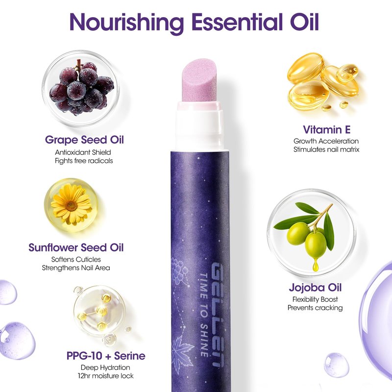 Gellen 2-in-1 Ceramic Cuticle Oil Pusher Pen Set - 2Pcs Grape Scent Cuticle Remover Pen & Nourishing Cuticle Oil Pen for Hangnails & Dry & Damaged Nails, Nail Treatment Pens for Home Salon
