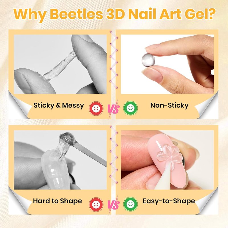 Beetles 3D Gel Nail Art - 2 oz Non-Sticky Clear Sculpting Gel for Easy DIY Nail Designs | Pastel Playland