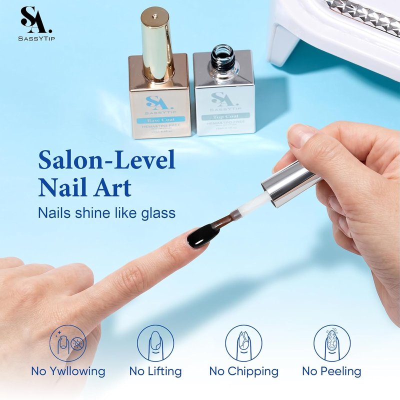 Gel Top Coat & Base Coat Set - 15ml Acid-Free, Hema & TPO Free | Clear, Shiny Finish for DIY Nail Art