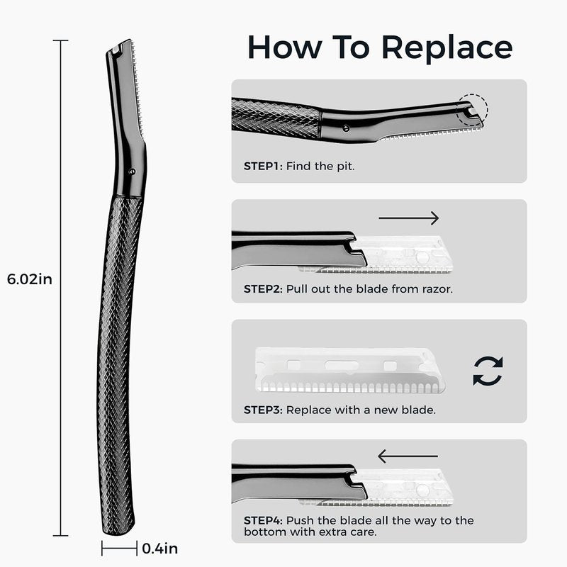 Eyebrow Razor - Precision Face Trimmer for Women & Men | 6-Blade Shaver in Black