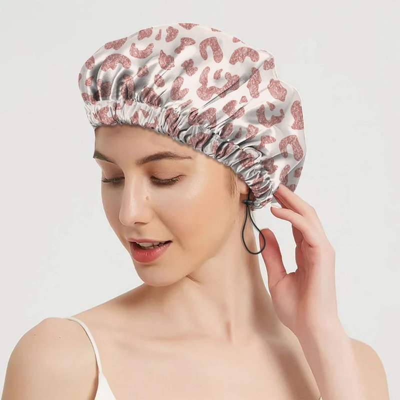 BHAHB 2 PCS Shower Cap Reusable Waterproof Double Layer Elastic Adjustable Hair Bath Caps Cute Aesthetic for Women Girls-Leopard