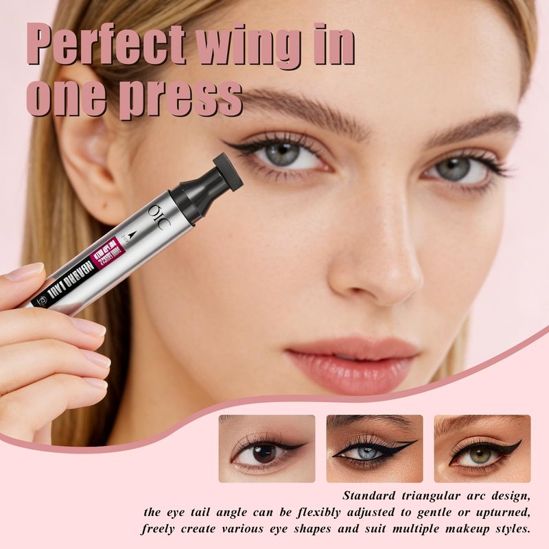 QIC Winged Eyeliner Stamp, Black eyeliner pencil,Double-End Eye liner Stamp, For Both Eyes,Liquid eyeliner waterproof, Easy For Beginners, Perfect Wing Cat Eye Liner, Quick-dry, Smudge-proof
