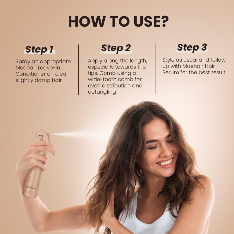 MOEHAIR Leave-In Conditioner - 12 Fl. Oz. | Protein & Argan Oil Infused | Curly Hair Detangler & Softener | Sulfate & Paraben Free