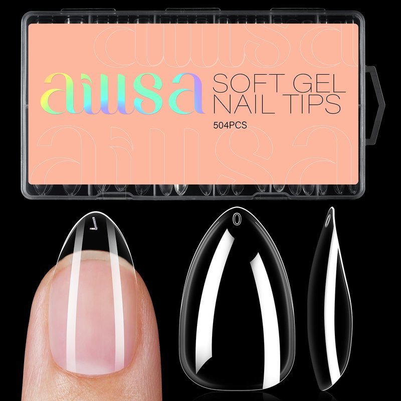 AILLSA Short Stiletto Nail Tips 504PCS Clear Full Cover Soft Nail Tips Gel Fake Nails Tips Preshaped Press on False Gelly Tips for Nail Extension DIY Home Salon Gift, 10 Sizes