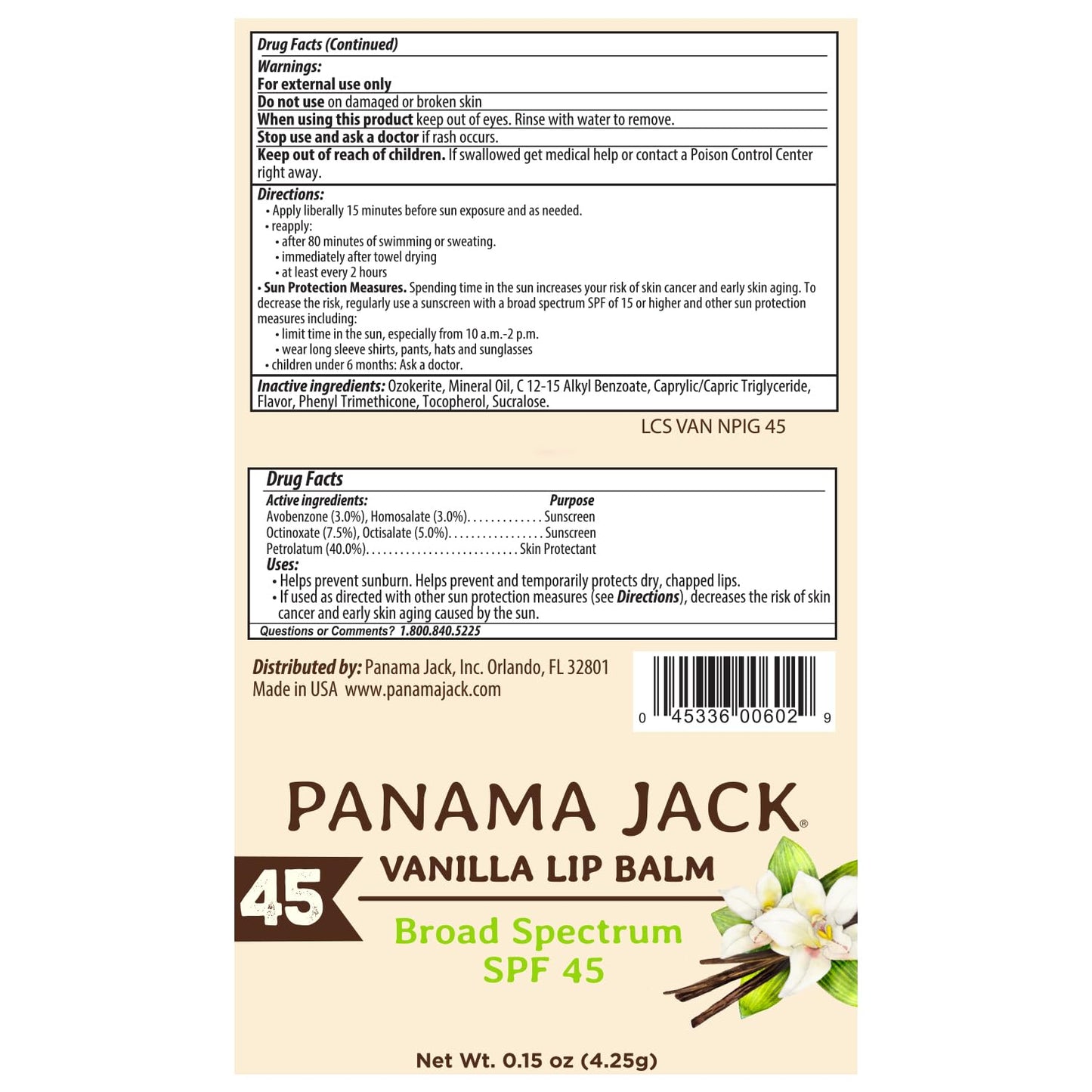 Panama Jack Sunscreen Lip Balm - SPF 45, Broad Spectrum UVA-UVB Sunscreen Protection, Prevents & Soothes Dry, Chapped Lips, Vanilla, 12-pack