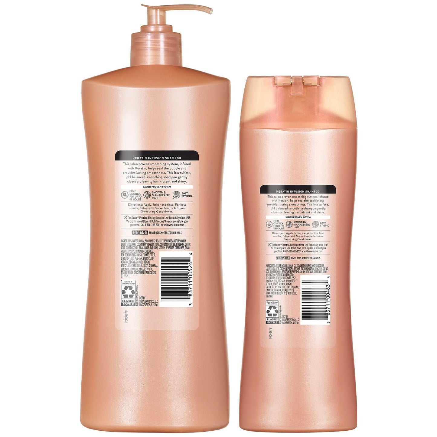 Suave Keratin Infusion Smoothing Shampoo 2-Size Bundle, Gentle Everyday Cleanser for Smooth, Manageable Hair, 48H Frizz Control