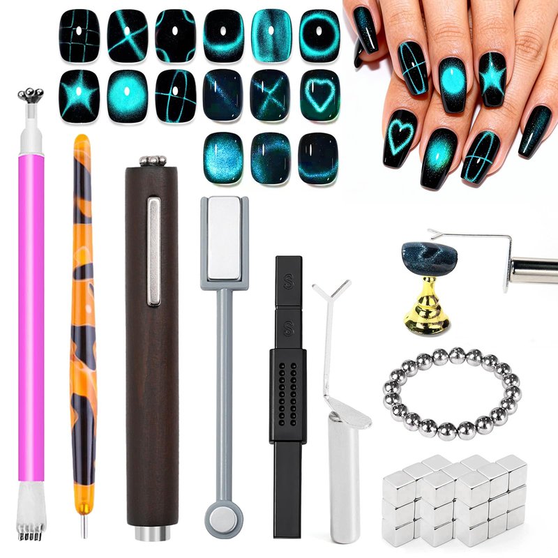 DANNEASY 54PCS Cat Eye Nail Magnet Set, Cat Eye Gel Nail Polish Magnet for Nails, 3-IN-1 Magnets for Cat Eye Gel Polish, Cat Eye Magnets Sticks Nail Design Tools Nail Art Accessories