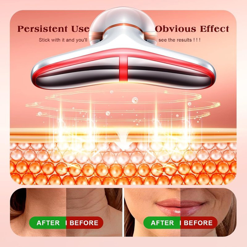 Facial Massager with Red Light Therapy - 7 Colors, Heating Vibration for Face & Neck Care