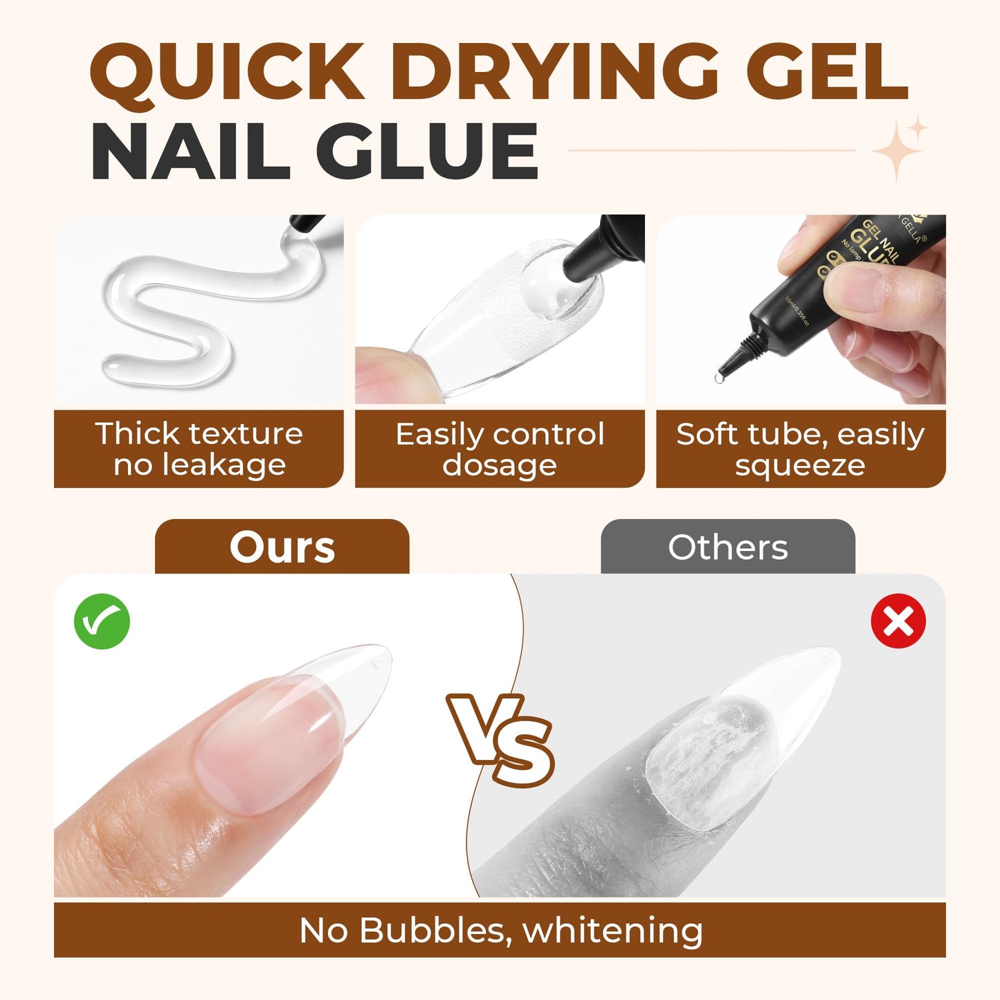 UNA GELLA Super Strong Nail Glue: 2Pcs*10ml Semi Solid Nail Glue for Press Ons No Lamp Needed 10s Quick Drying Solid Nail G lue Gel Upgraded for Acrylic Fake Nails Extension Long Lasting
