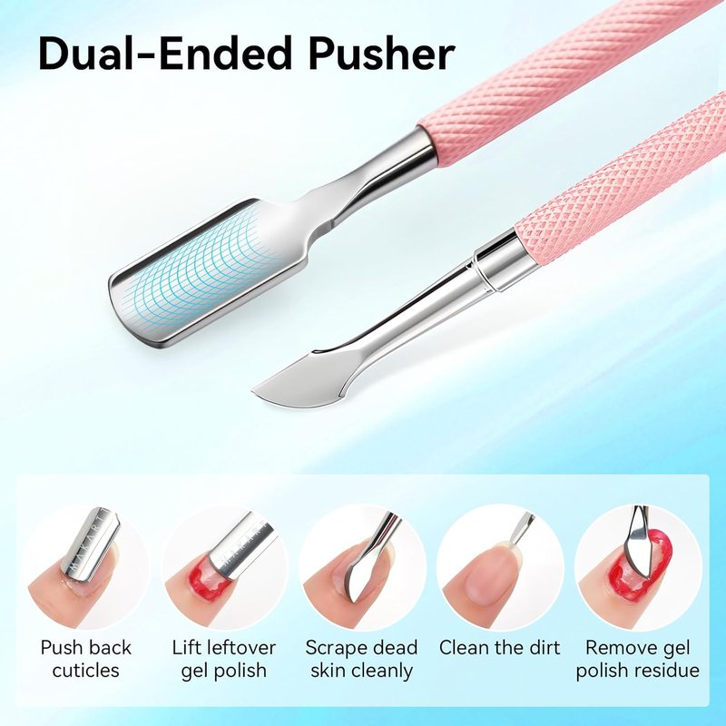 Makartt Cuticle Trimmer & Pusher - Ergonomic Stainless Steel Nipper with 7mm Blade & Dual-Ended Tool in Pink