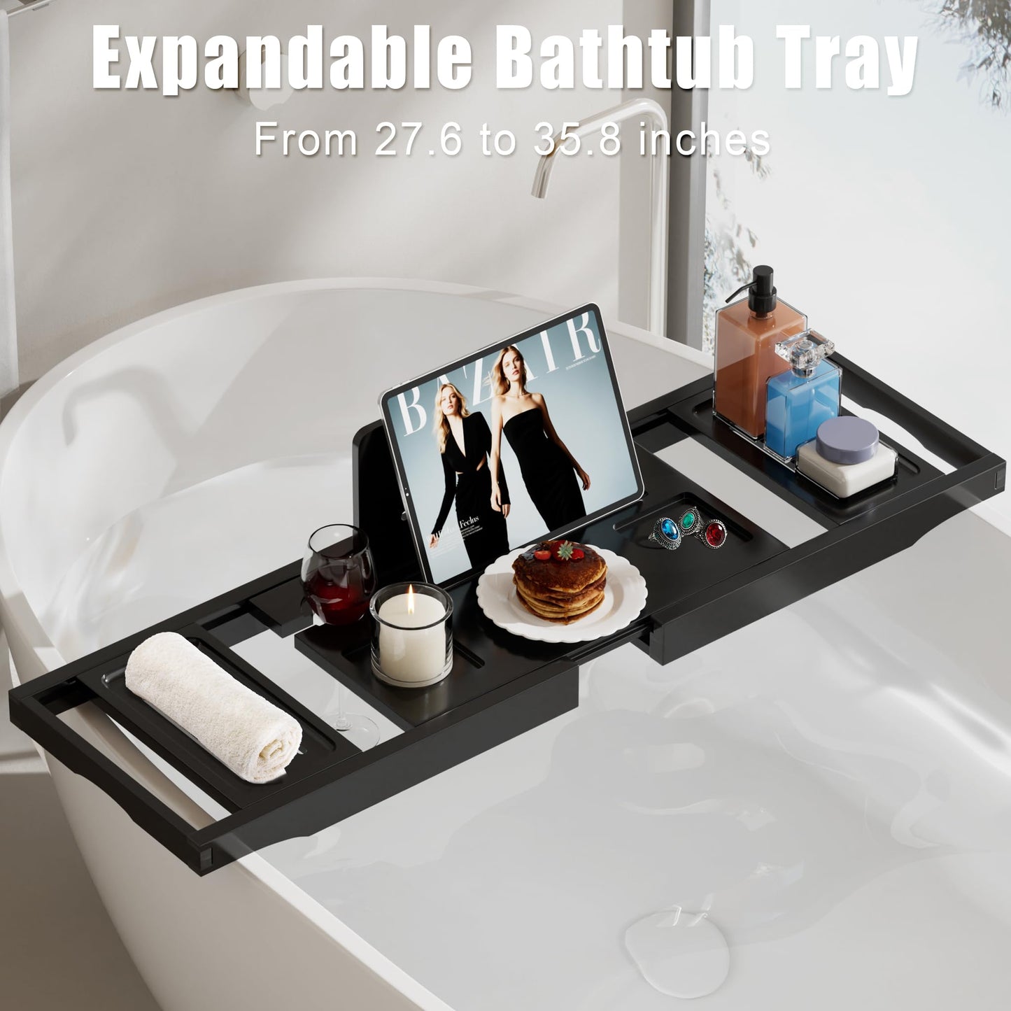 Bathtub Tray Caddy,Premium Bamboo Expandable Bath Tub Trays Table
