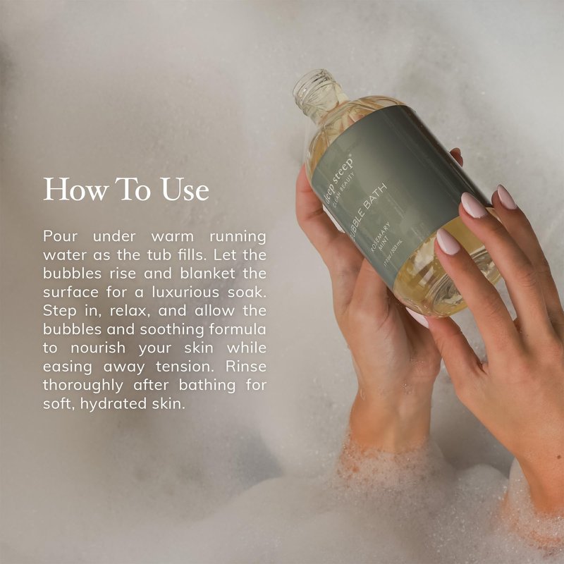 Deep Steep Rosemary Mint Bubble Bath for Women, Hypoallergenic, Clinically Tested, Clean Formula for Sensitive Skin, Sulfate-Free, 17 fl oz Bottle, Essential Bath Accessories