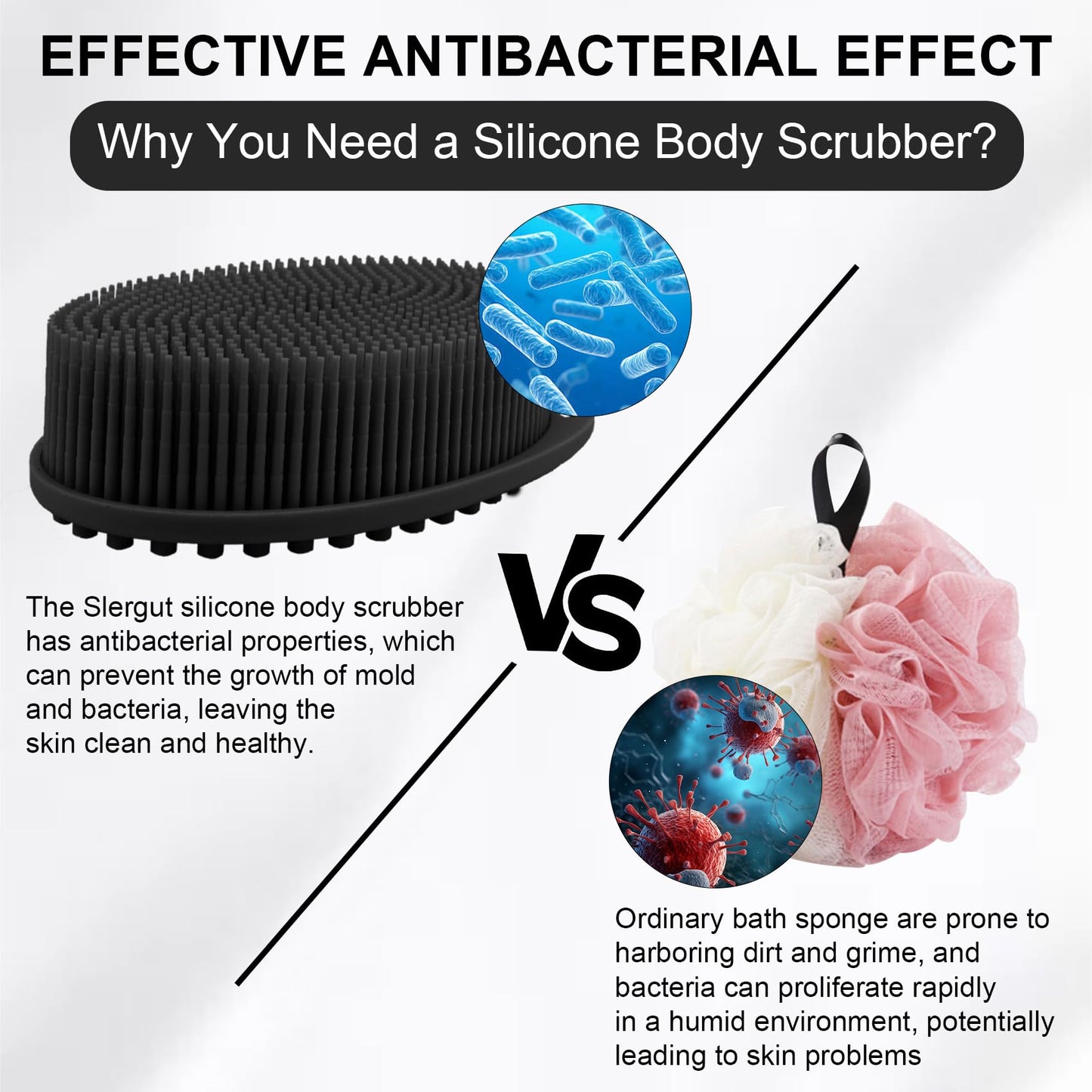 Soft Silicone Body Scrubber, 2 PCS Exfoliating Silicone Loofah, Body Scrubber Shower Brush Exfoliating and Massage 2 in 1, Bath Shower Brush for Cleaning Sensitive Skin Kids Women Men, Lather Well