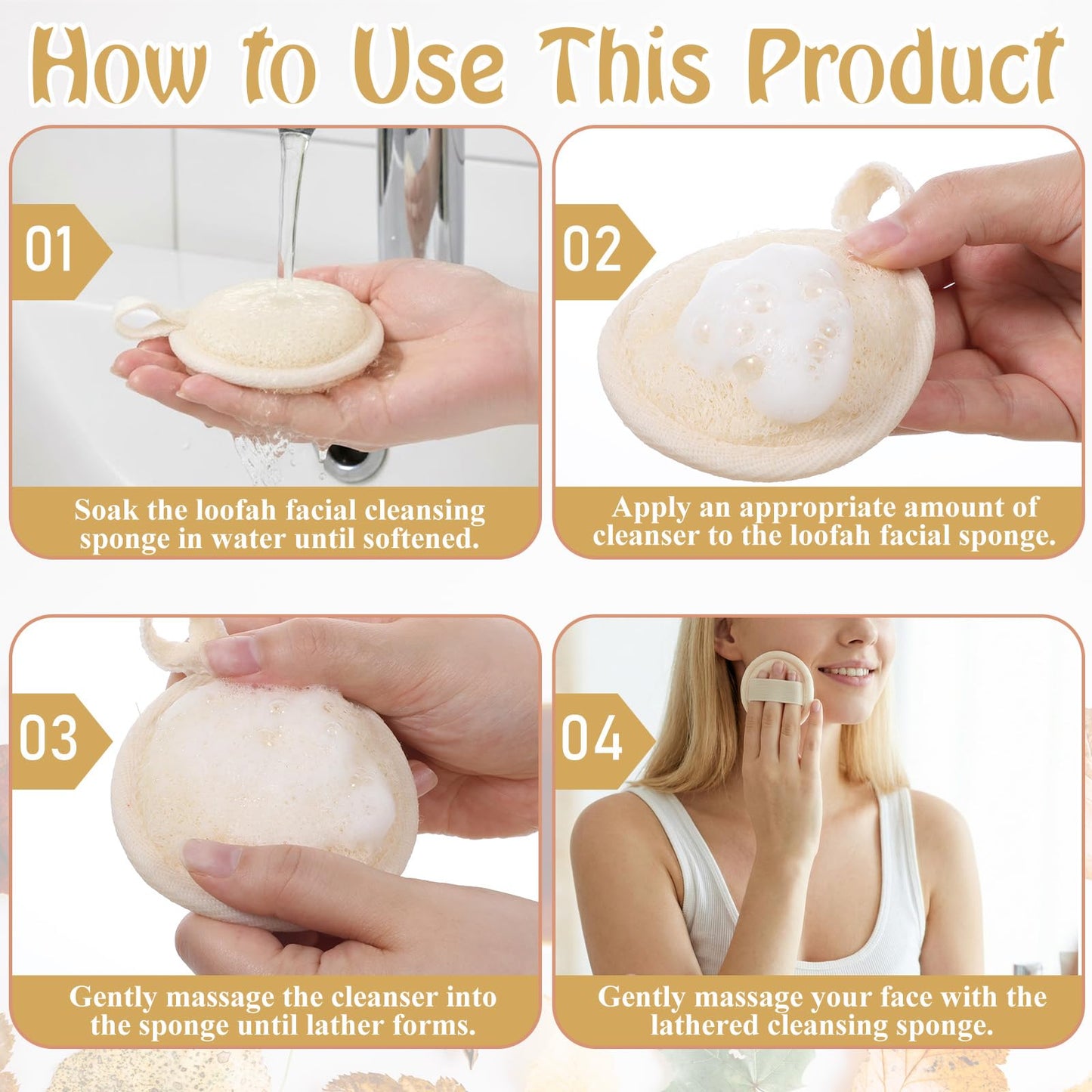 8Pcs Natural Loofah Exfoliating Face Pads 3.15Inches Face Exfoliator Scrubber Facial Cleansing Sponge for Women Men Bath Spa and Shower