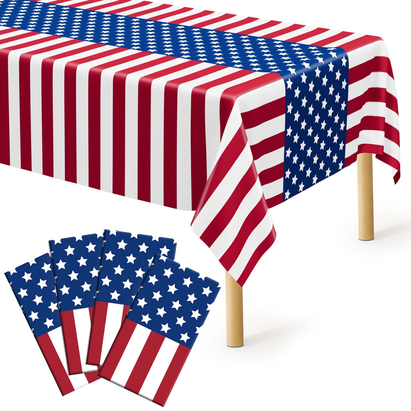 4 Pcs 4th of July Decorations, 108" X 54" Plastic 250th Anniversary 4th of July Tablecloths, Red White Blue Tablecover American Tablecover, Patriotic Table Cover Memorial Day Party Supplies for Kids