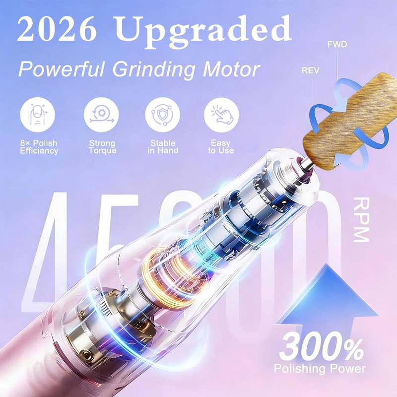 Alety Nail Drill Professional 45000RPM Electric Nail File Kit, Upgraded AC450F Nail Drill Machine for Acrylic Gel Nails, Rechargeable Salon-Grade E-File Set, Manicure Nail Tools with 11 Gold Bits