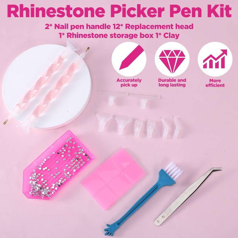 QFGasre Rhinestone Picker Tool Kit Pencil for Rhinestones with 8 Tips Bedazzling Tools for Nail Art Craft Crystals and Nail Charms Crafting Pickup Tool